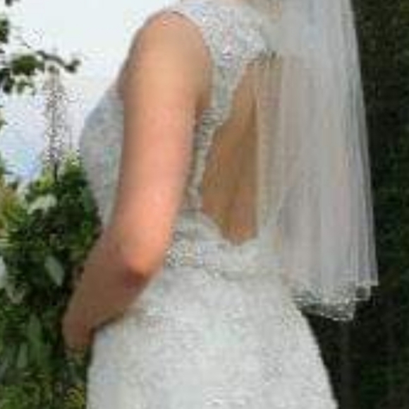 'Alfred Angelo Sapphire' Ivory Lace Beaded Mermaid Sillhoutte Wedding Gown - Picture 15 of 16